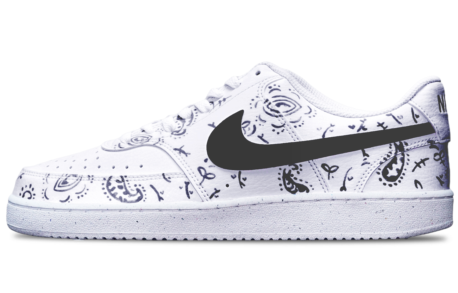 Buy [定制鞋] 耐克Court Vision Low '腰果花手绘黑白款' DH2987-101(TeamT-腰果花黑白)