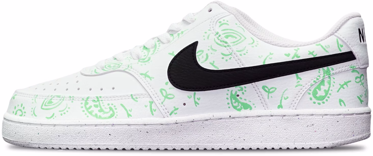 custom-shoes-nike-court-vision-low-cashew-flower-hand-painted-black-white-green