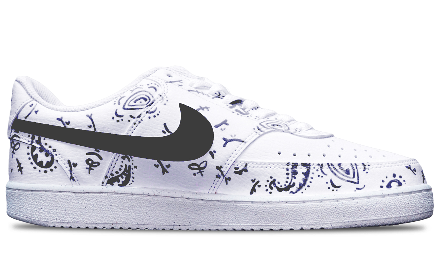 Order [定制鞋] 耐克Court Vision Low '腰果花手绘黑白款' DH2987-101(TeamT-腰果花黑白)