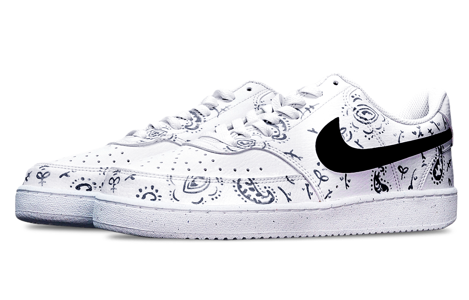 Lookbook [定制鞋] 耐克Court Vision Low '腰果花手绘黑白款' DH2987-101(TeamT-腰果花黑白)