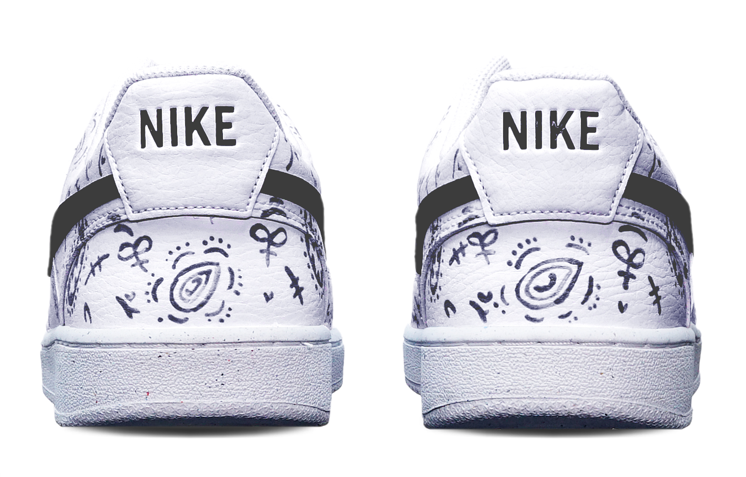 Shop [定制鞋] 耐克Court Vision Low '腰果花手绘黑白款' DH2987-101(TeamT-腰果花黑白)