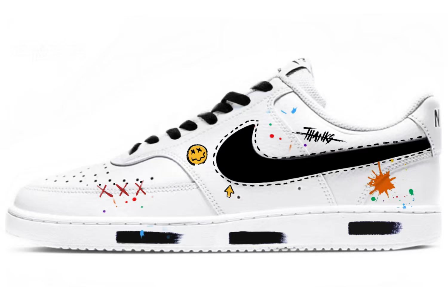 Buy [カスタムシューズ] ナイキ コート ビジョン ロー「グラフィティスマイルスプラッシュ」 DH3158-101(TEAM64-女款笑脸涂鸦)