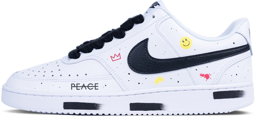 【訂製球鞋】【現貨】 Nike Court Vision 1 Low 笑臉字母 潑墨 塗鴉 簡約百搭 低筒 板鞋 男款 白黑 Buy 【訂製球鞋】【現貨】 Nike Court Vision 1 Low 笑臉字母 潑墨 塗鴉 簡約百搭 低筒 板鞋 男款 白黑