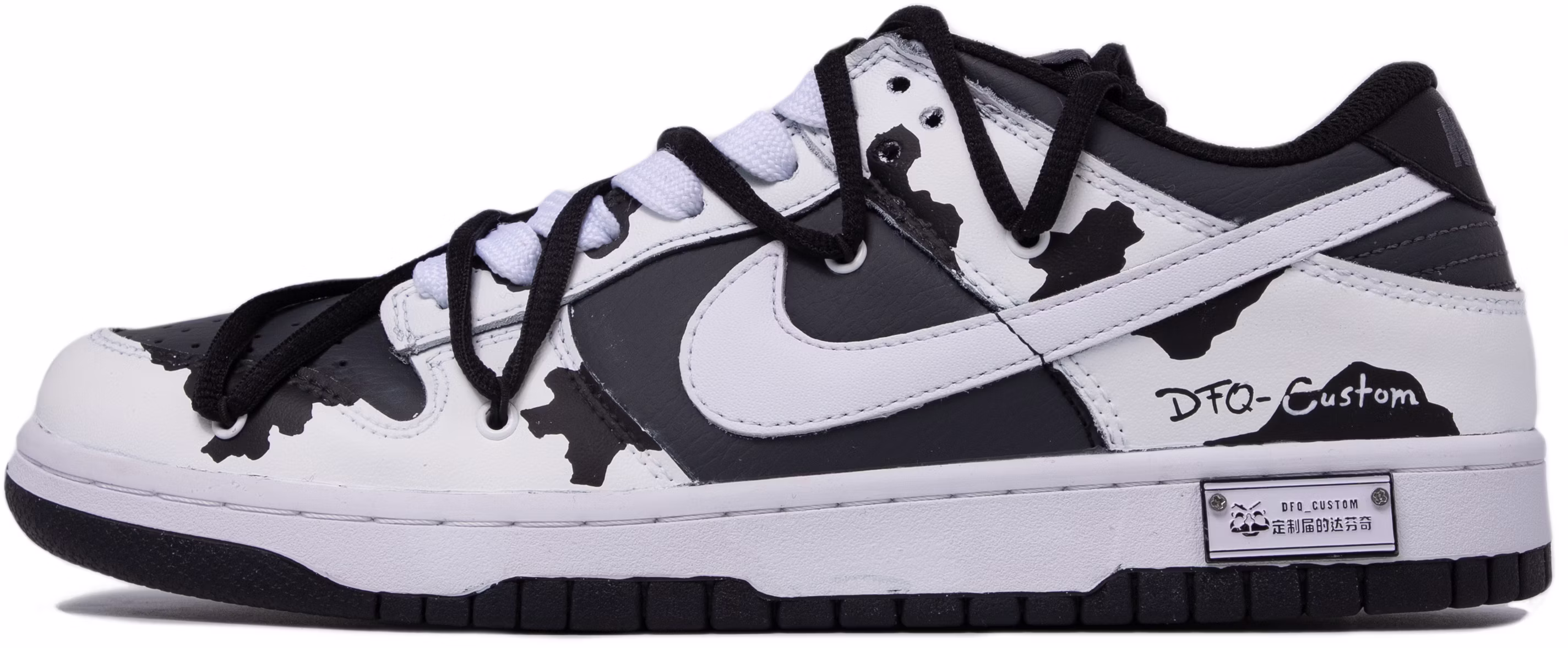 custom-shoes-nike-custom-dunk-low-da-vinci-black-white-cow-print