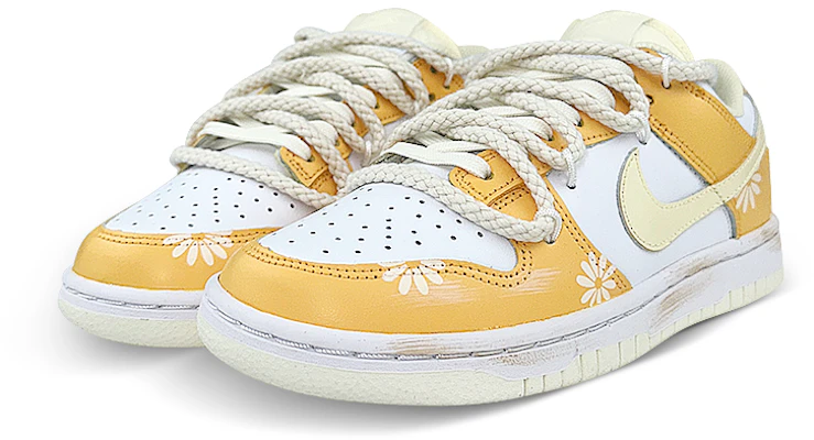 【定制球鞋】Nike Dunk Low 解構 雛菊 塗鴉 麻繩鞋帶 低幫 板鞋 男款 白黃 Lookbook 【定制球鞋】Nike Dunk Low 解構 雛菊 塗鴉 麻繩鞋帶 低幫 板鞋 男款 白黃