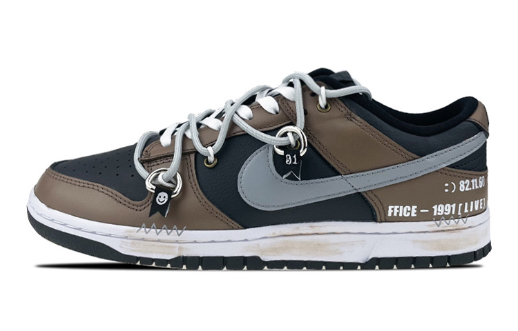 Buy 【定制球鞋】Nike Dunk Low 是在玩鞋 復古 做舊 機能 解構 金屬扣 笑臉 字母 線條 低幫 板鞋 GS 黑棕