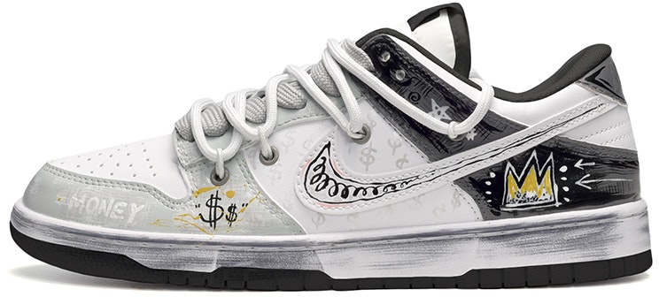 custom-shoes-nike-custom-dunk-low-deconstructed-hand-drawn-graffiti-money-sign-black-white-grey