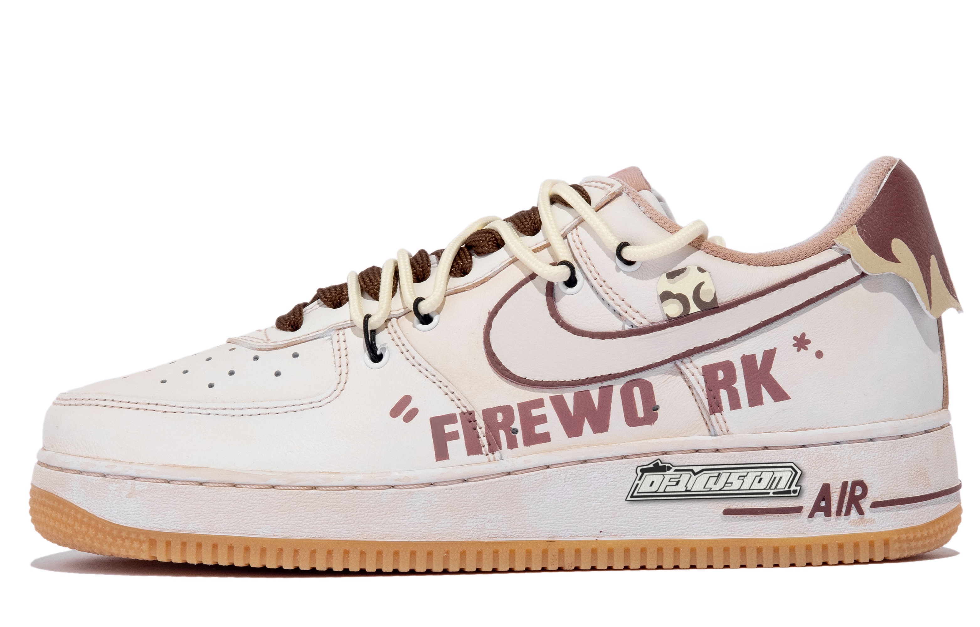 Buy [定制鞋] 耐克定制 x 空军 1 低帮 '达芬奇烟花红棕白' DM0576-101(TeamM-男女同款烟火年年xhzz)