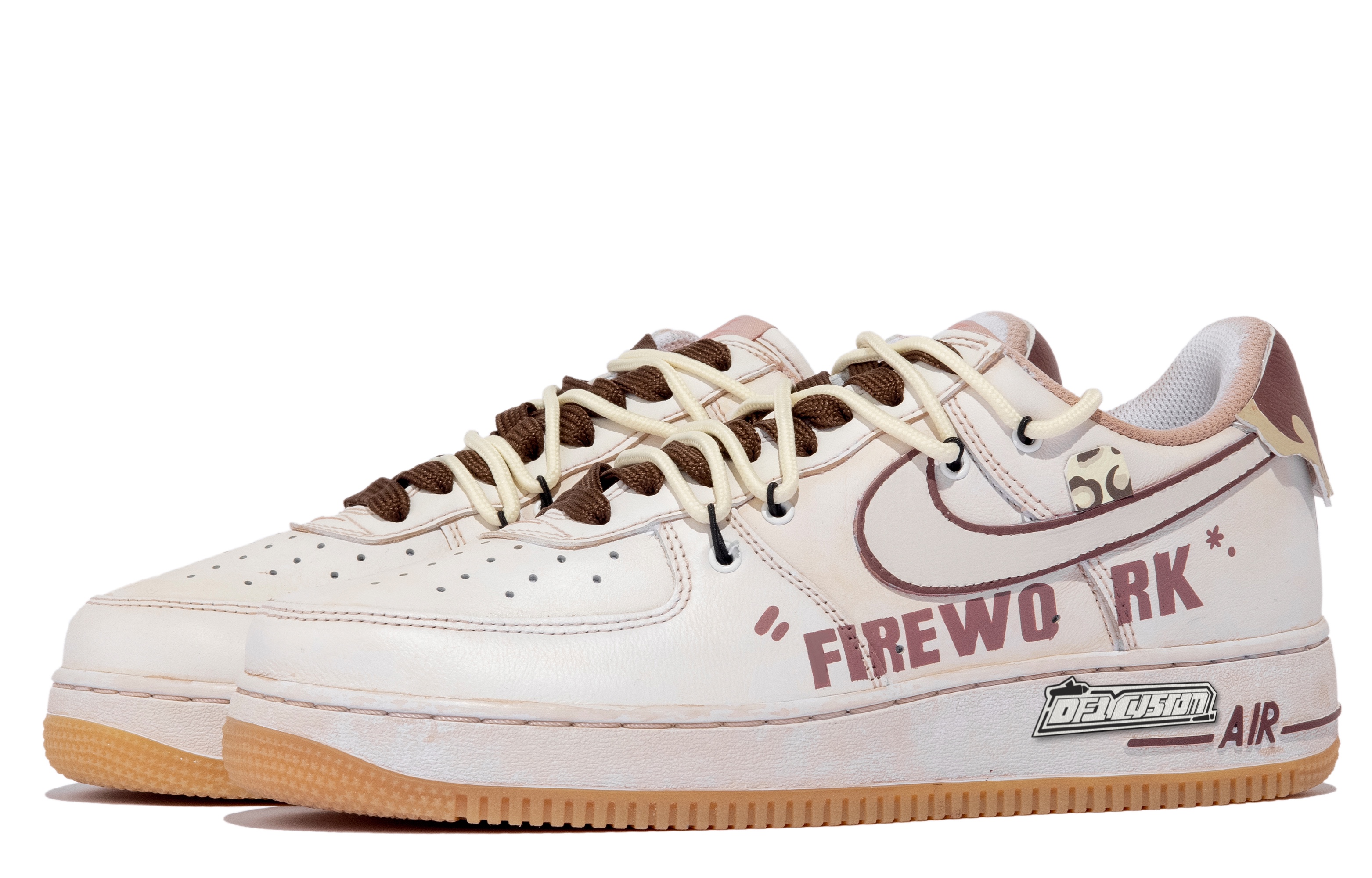 Lookbook [定制鞋] 耐克定制 x 空军 1 低帮 '达芬奇烟花红棕白' DM0576-101(TeamM-男女同款烟火年年xhzz)