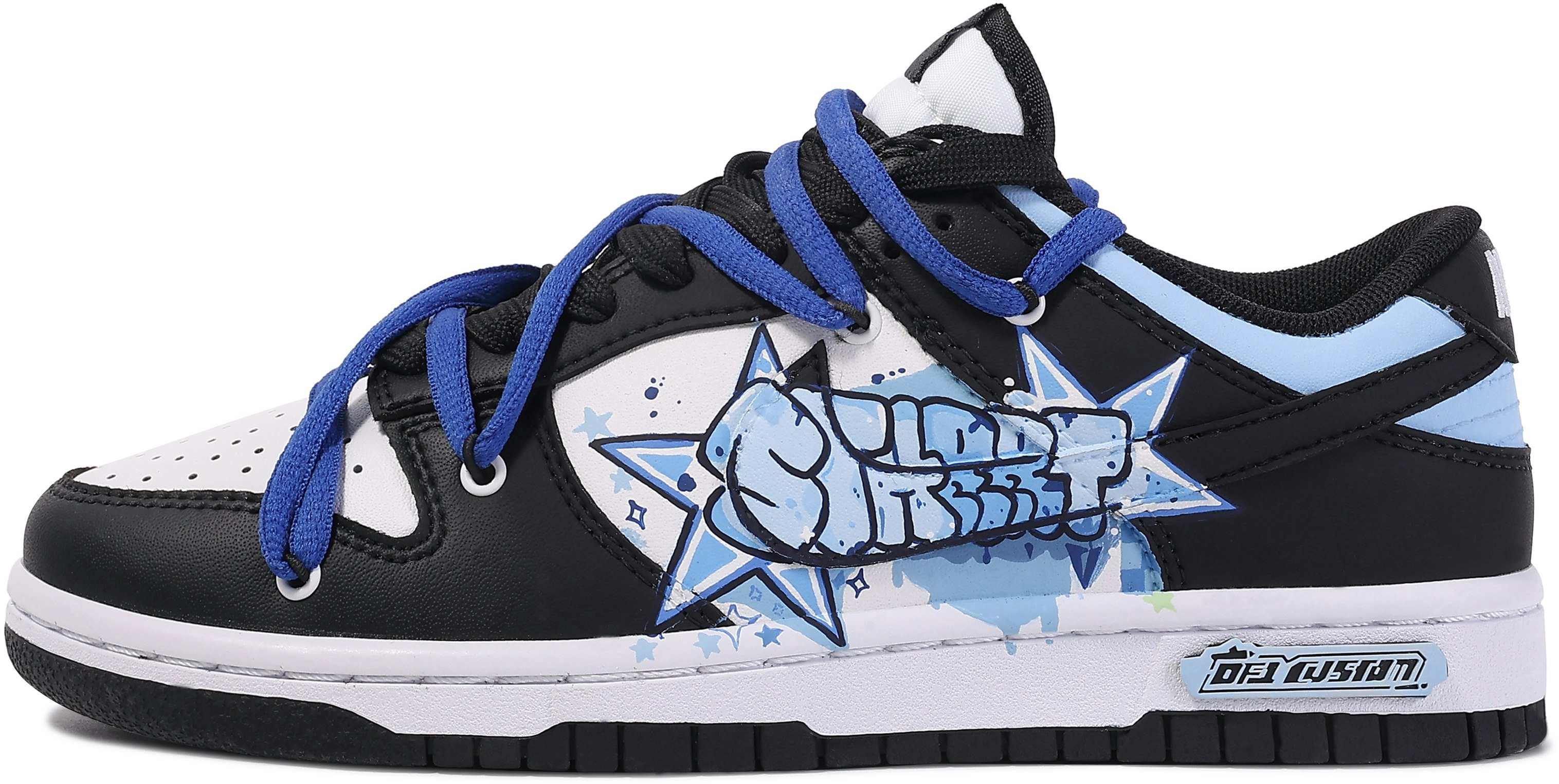 custom-shoes-nike-custom-x-dunk-low-da-vinci-blue-star-graffiti