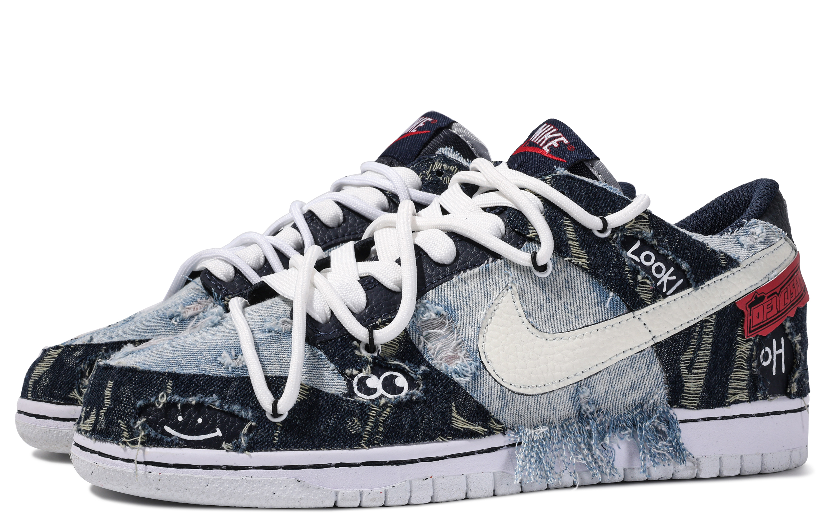 Shop 【訂製球鞋】Nike Dunk Low 達文西訂製 破爛不堪 街頭 做舊 拼接 牛仔 丹寧 潮流 百搭 舒適 低筒 板鞋 男款 藍黑