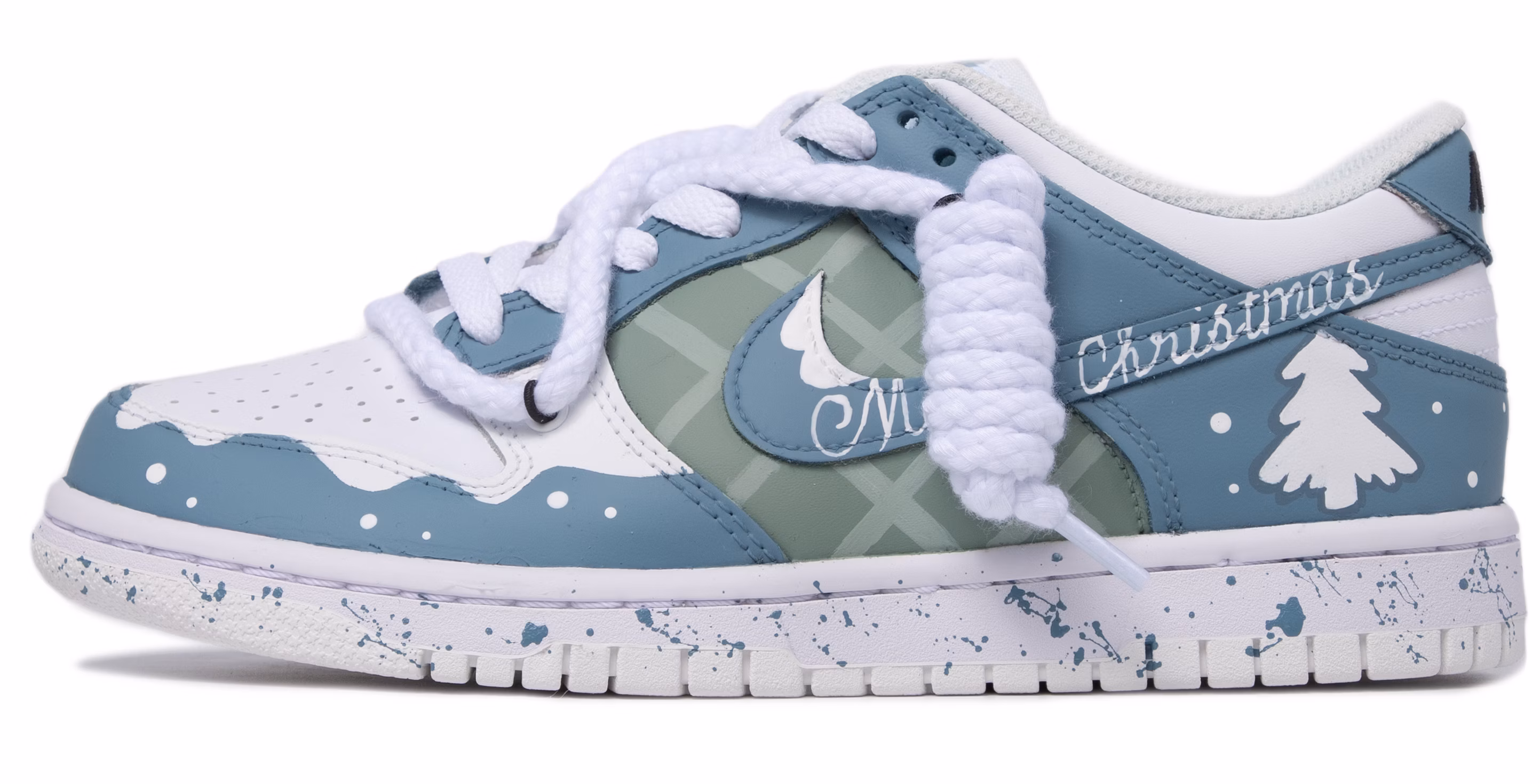 custom-shoes-nike-custom-x-dunk-low-da-vinci-christmas-snowy-night-blue-green
