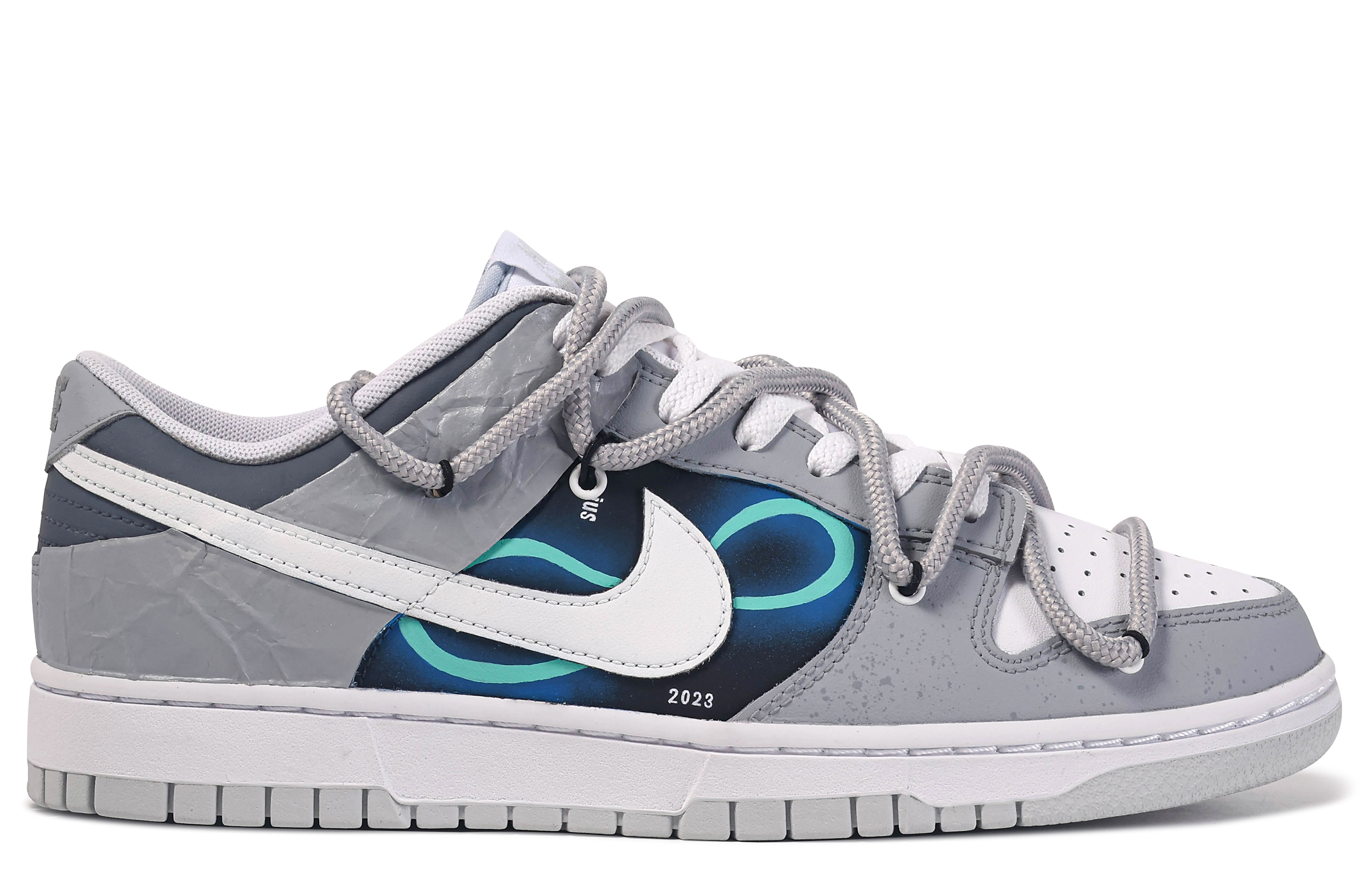 Lookbook [Kasut Tersuai] Nike Custom x Dunk Low 'Da Vinci Moebius Kelabu Putih' DV0831-101(TeamM-莫比乌斯)