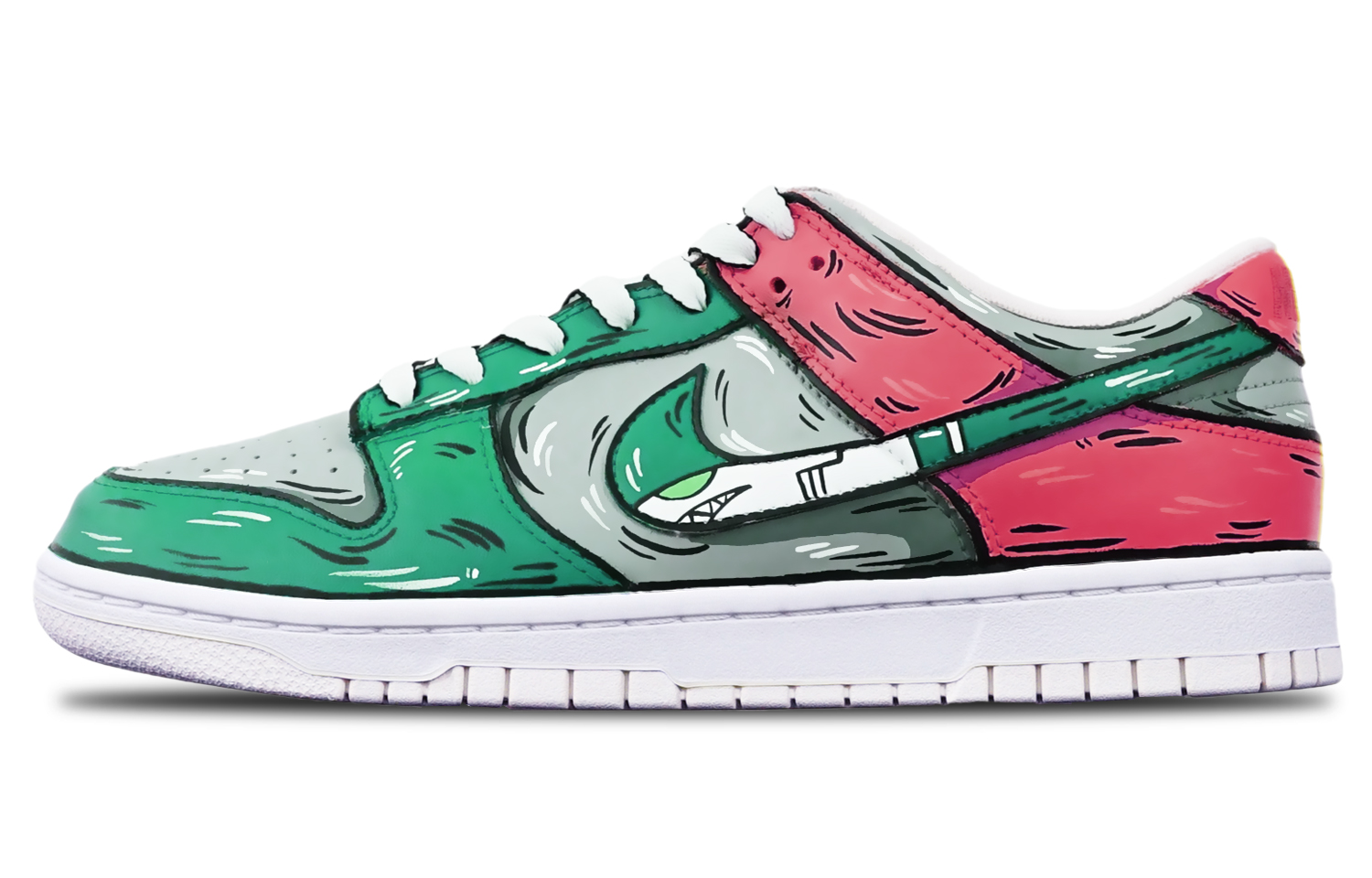 [Custom Shoes] Nike Custom x Dunk Low 'Shark Missile Hand-Drawn Grey Green Red'