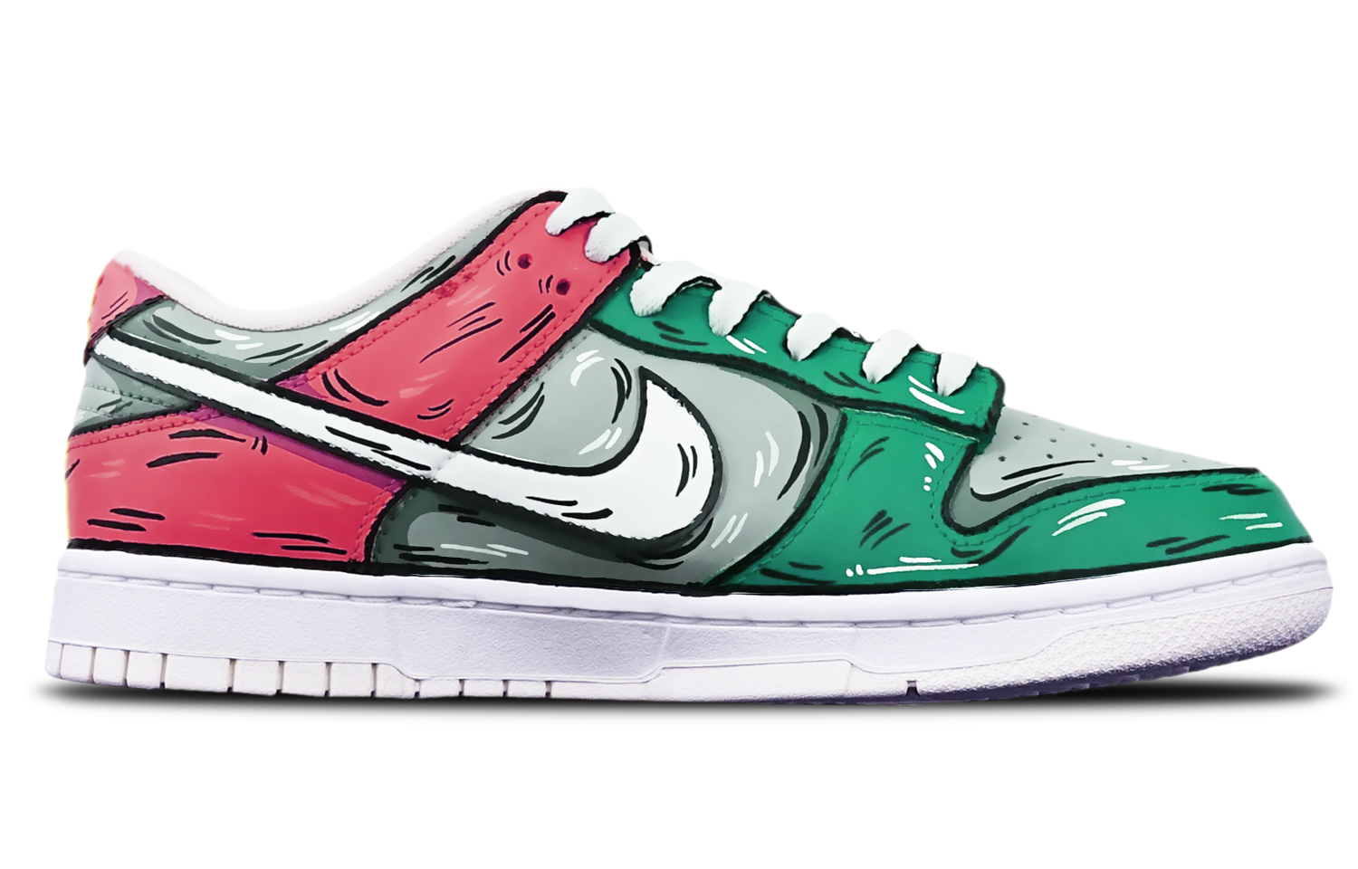 Order 【定制球鞋】 Nike Dunk Low 二次元線條 鯊魚導彈 手繪 限量特殊鞋盒 低幫 板鞋 GS 灰綠紅