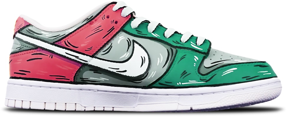 【定制球鞋】 Nike Dunk Low 二次元線條 鯊魚導彈 手繪 限量特殊鞋盒 低幫 板鞋 GS 灰綠紅 Order 【定制球鞋】 Nike Dunk Low 二次元線條 鯊魚導彈 手繪 限量特殊鞋盒 低幫 板鞋 GS 灰綠紅