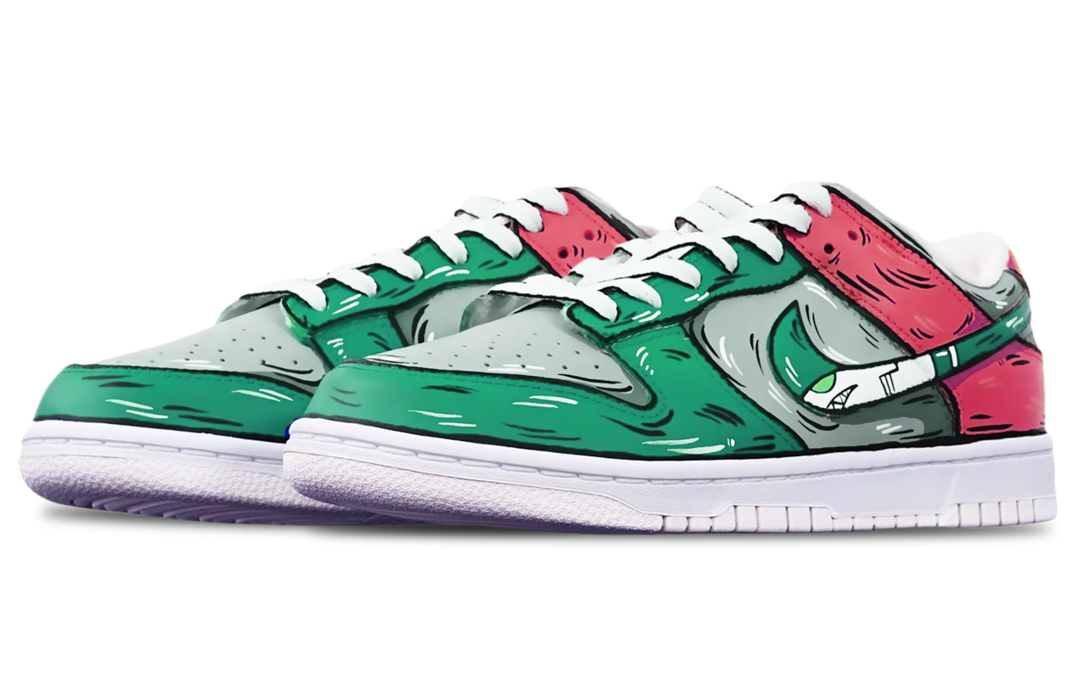 Lookbook 【定制球鞋】 Nike Dunk Low 二次元線條 鯊魚導彈 手繪 限量特殊鞋盒 低幫 板鞋 GS 灰綠紅