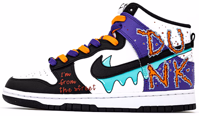 나이키 덩크 하이 '블랙 퍼플 그래피티' (커스텀) DD1399-105(team肆-街头英文涂鸦手绘A) Buy 나이키 덩크 하이 '블랙 퍼플 그래피티' (커스텀) DD1399-105(team肆-街头英文涂鸦手绘A)
