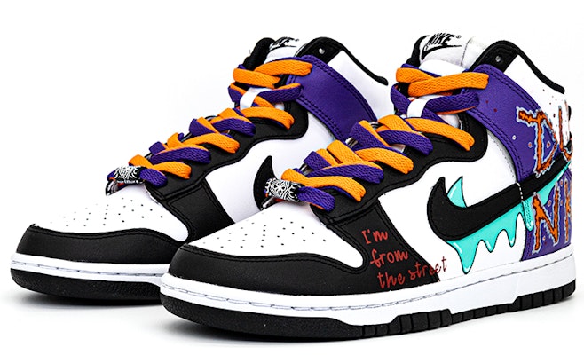 나이키 덩크 하이 '블랙 퍼플 그래피티' (커스텀) DD1399-105(team肆-街头英文涂鸦手绘A) Lookbook 나이키 덩크 하이 '블랙 퍼플 그래피티' (커스텀) DD1399-105(team肆-街头英文涂鸦手绘A)