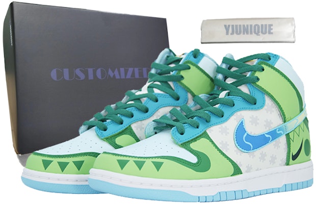 【客製化球鞋】Nike Dunk 復古小恐龍 特殊鞋盒 耐磨輕便防滑 高筒 滑板鞋 男款 藍綠 Buy 【客製化球鞋】Nike Dunk 復古小恐龍 特殊鞋盒 耐磨輕便防滑 高筒 滑板鞋 男款 藍綠