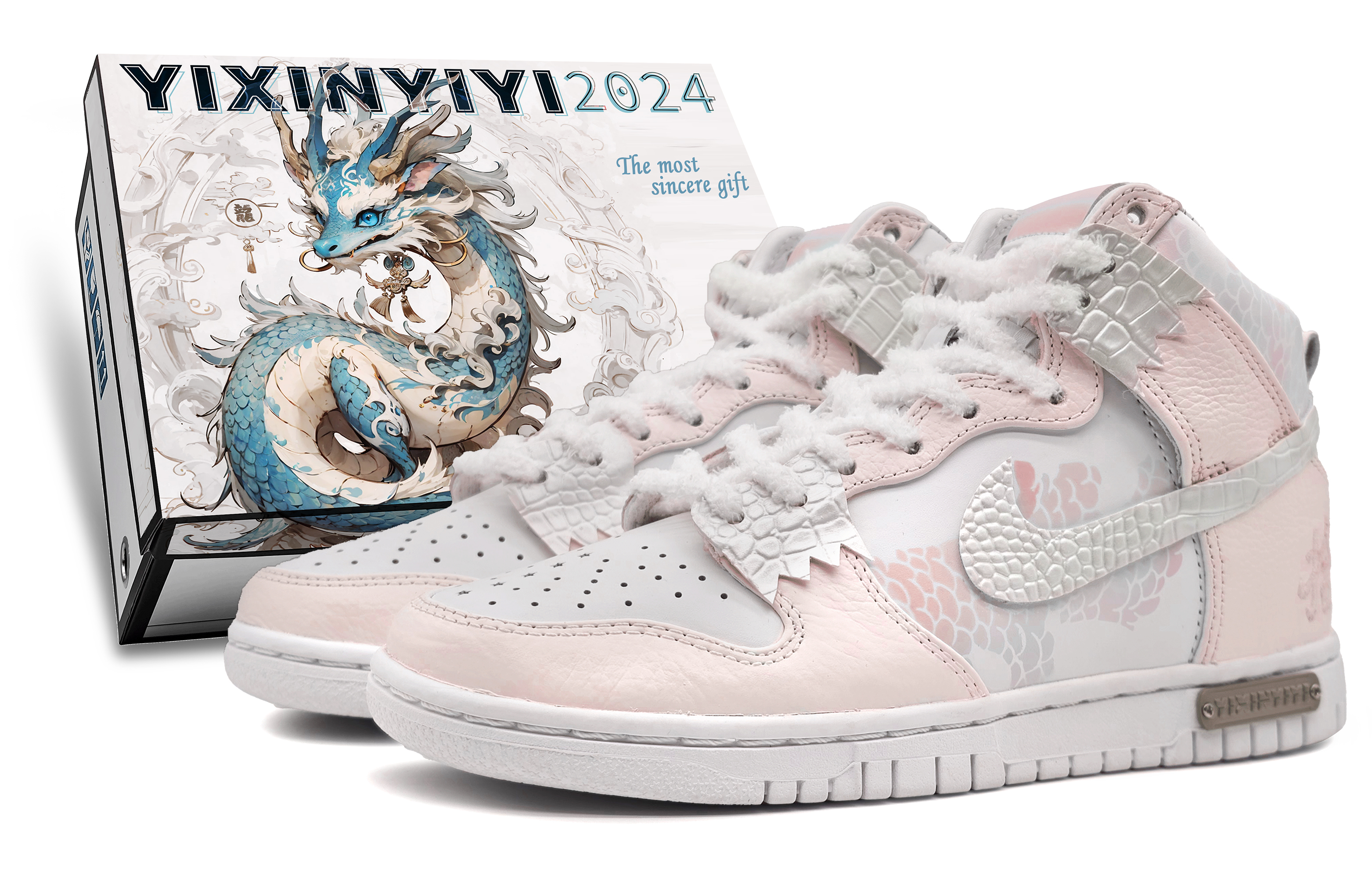 Buy 【客製化球鞋】 Nike Dunk “拾”壹心製造 CNY龍年限定 龍潛雲淵 特殊鞋盒 藝術漸變 高筒 板鞋 男女同款 粉白