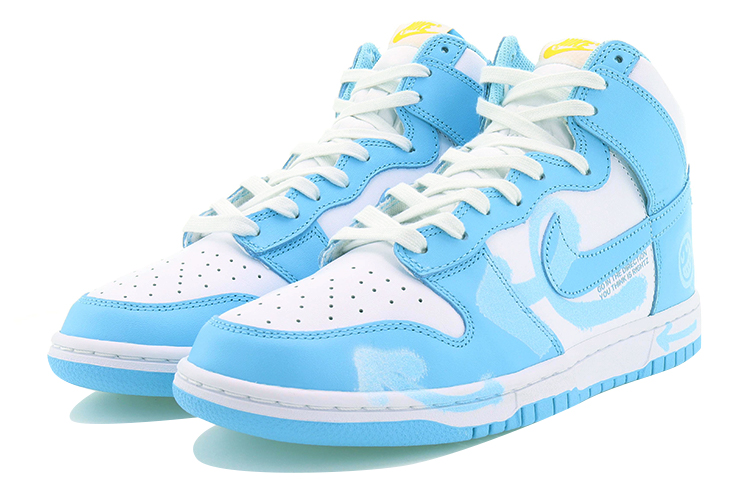 Lookbook [Zapatos Personalizados] Nike Dunk High 'Graffiti Smiley Blanco Azul' DD1399-401(Team10-涂鸦笑脸)