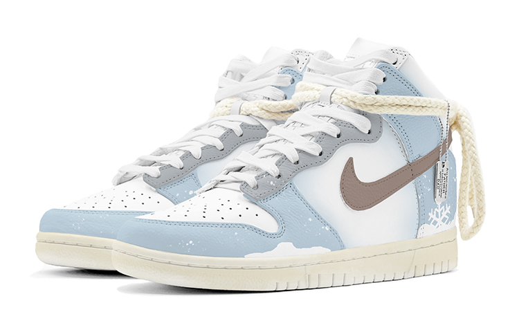 Shop [Zapatos Personalizados] Nike Dunk High 'Romance Nevado Azul Blanco' DO2321-111(TeamS-复古麻绳雪花S-BOX)