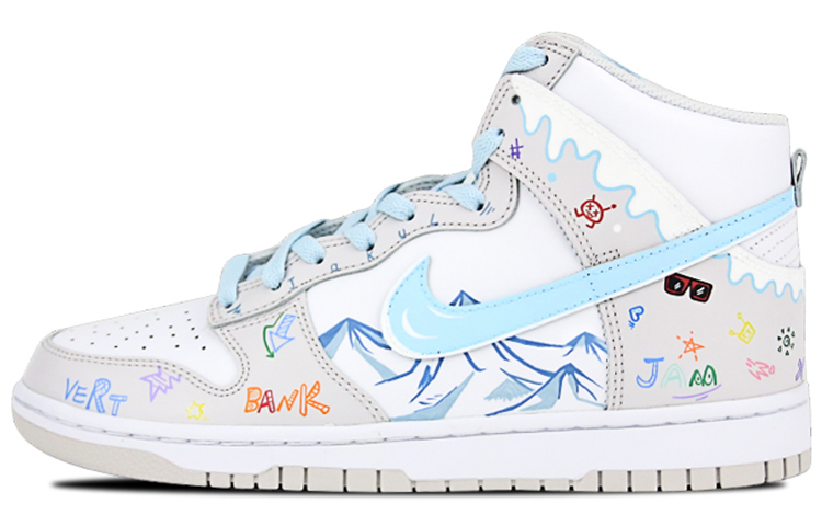 Buy [Kasut Custom] Nike Dunk Tinggi 'Vast Grey Graffiti' DD1399-100(Team-叁男女款手绘喷绘雪山滑板)