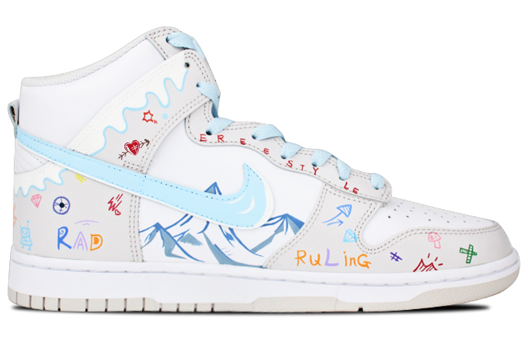 Order [Kasut Custom] Nike Dunk Tinggi 'Vast Grey Graffiti' DD1399-100(Team-叁男女款手绘喷绘雪山滑板)