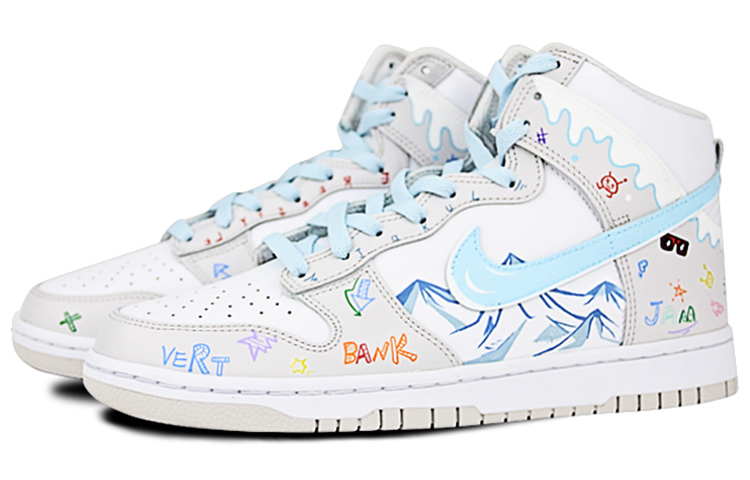 Lookbook [Kasut Custom] Nike Dunk Tinggi 'Vast Grey Graffiti' DD1399-100(Team-叁男女款手绘喷绘雪山滑板)