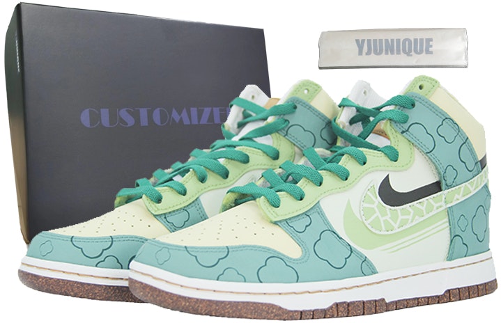 custom-shoes-nike-dunk-high-yellow-green-clover