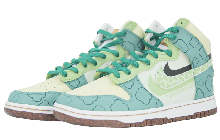 Shop [Sepatu Kustom] Nike Dunk High 'Kuning Hijau Semanggi' DQ7680-300（TEAM110-斑驳四叶草SBOX）