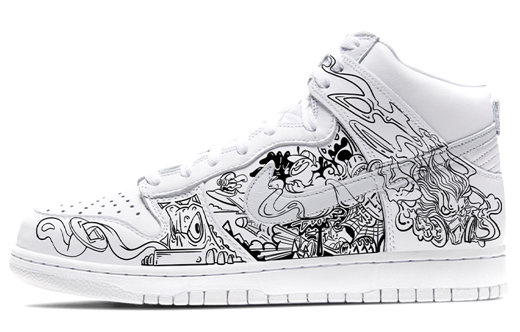 Buy 【客製球鞋】Nike Dunk High 中國風 城隍廟 手繪 中國風客製 高筒 板鞋 男款 黑白