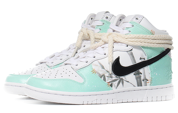 Lookbook 【定製球鞋】Nike Dunk High Retro 詩意古風 竹林寫意 防滑輕便 高幫 板鞋 男女同款 白綠色