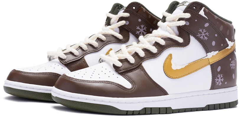 【定制球鞋】Nike Dunk High Retro 雪花 噴繪手繪 聖誕主題定制 高幫 板鞋 男款 白棕 Lookbook 【定制球鞋】Nike Dunk High Retro 雪花 噴繪手繪 聖誕主題定制 高幫 板鞋 男款 白棕