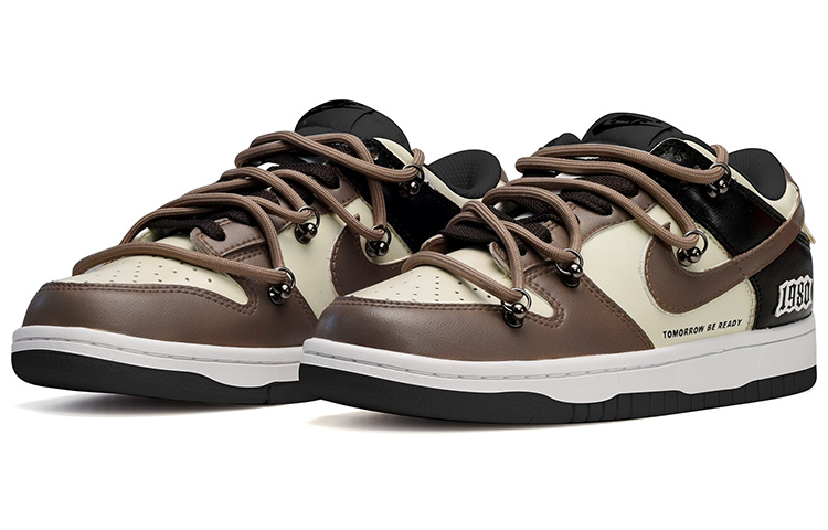 Lookbook [Sepatu Custom] Nike Dunk Low 1980 'Hitam Coklat Deconstructed' DJ6188-002(TeamE-男款1980皮贴黑棕)