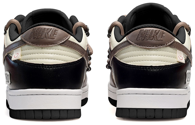 Shop [Sepatu Custom] Nike Dunk Low 1980 'Hitam Coklat Deconstructed' DJ6188-002(TeamE-男款1980皮贴黑棕)