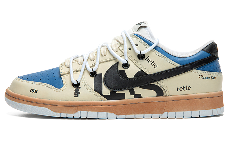 Buy [Sepatu Custom] Nike Dunk Low 'Aged Black Swoosh - Krim Biru' DJ6188-101(TeamB-男款街头黑钩F-BOX)