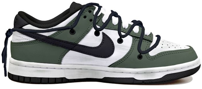 【定制球鞋】 Nike Dunk Low 做舊 深綠塗鴉 字體 解構風 潮流復古 低幫 板鞋 GS 白黑綠 Order 【定制球鞋】 Nike Dunk Low 做舊 深綠塗鴉 字體 解構風 潮流復古 低幫 板鞋 GS 白黑綠