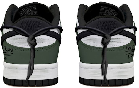 【定制球鞋】 Nike Dunk Low 做舊 深綠塗鴉 字體 解構風 潮流復古 低幫 板鞋 GS 白黑綠 Shop 【定制球鞋】 Nike Dunk Low 做舊 深綠塗鴉 字體 解構風 潮流復古 低幫 板鞋 GS 白黑綠