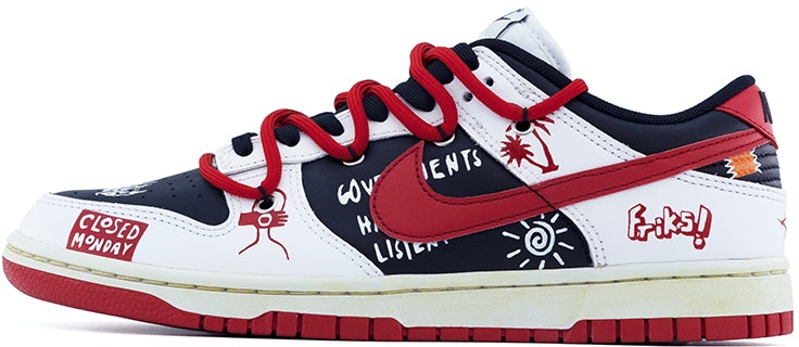custom-shoes-nike-dunk-low-american-graffiti-asymmetric-deconstructed-white-red