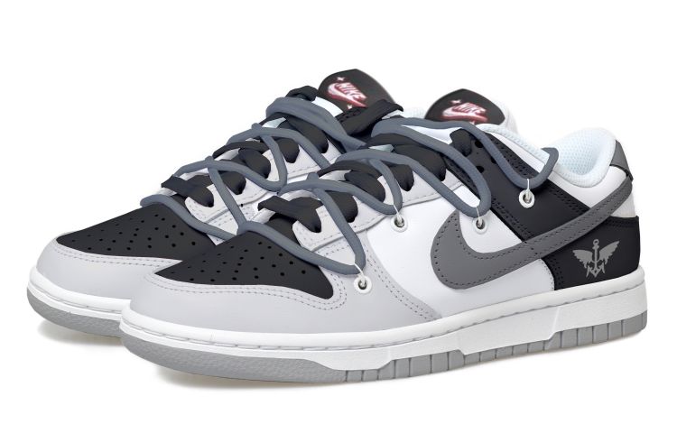 Lookbook 【定制球鞋】 Nike Dunk Low 復古 天使 解構鞋帶 低幫 板鞋 GS 黑灰色