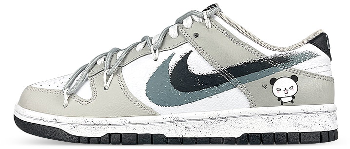custom-shoes-nike-dunk-low-angry-bear-deconstructed-ink-splat-double-swoosh-black-white-grey