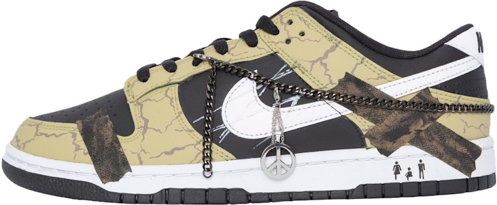 【訂製球鞋】 Nike Dunk Low 反戰熊貓 貼布 繃帶 塗鴉 復古做舊 可拆卸 鏈條 減震 低筒 板鞋 男款 棕黑 Order 【訂製球鞋】 Nike Dunk Low 反戰熊貓 貼布 繃帶 塗鴉 復古做舊 可拆卸 鏈條 減震 低筒 板鞋 男款 棕黑