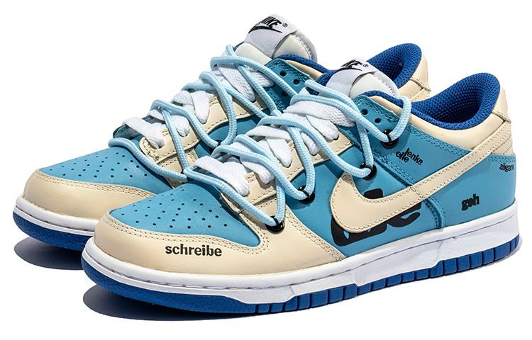 Lookbook 【客製球鞋】Nike Dunk Low 野鶴製造 藝術抽象主題 做舊復古風 字母 特殊禮盒版 低筒 板鞋 男女同款 米藍