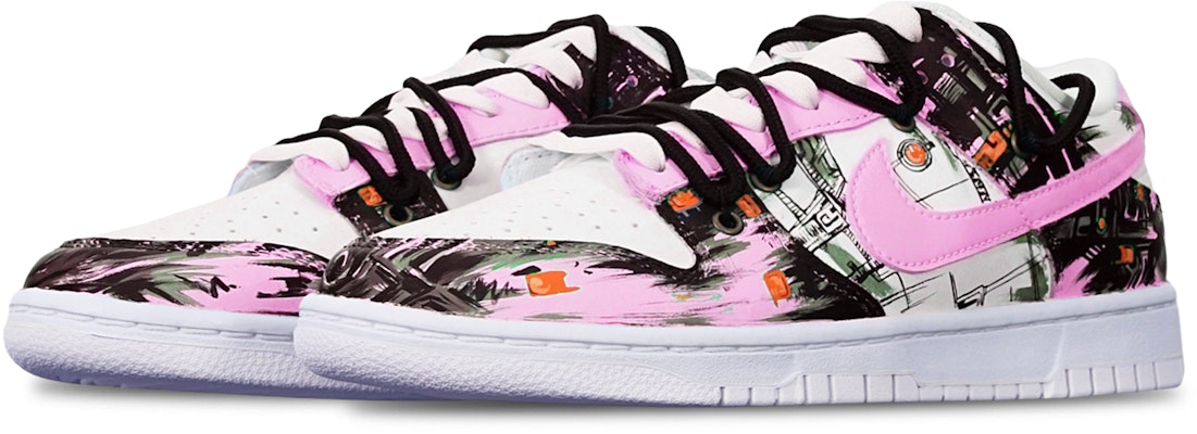 【客製球鞋】 Nike Dunk Low 人工智慧 抽象塗鴉 賽博龐克風 解構雙鞋帶 限量特殊鞋盒 防滑耐磨 低筒 滑板鞋 GS 粉白 Lookbook 【客製球鞋】 Nike Dunk Low 人工智慧 抽象塗鴉 賽博龐克風 解構雙鞋帶 限量特殊鞋盒 防滑耐磨 低筒 滑板鞋 GS 粉白