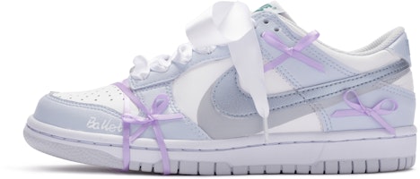 【訂製球鞋】Nike Dunk 低筒 BIGNIU 文藝復興 芭蕾幻想 絲帶鞋帶 手繪噴繪 板鞋 GS 白紫 Buy 【訂製球鞋】Nike Dunk 低筒 BIGNIU 文藝復興 芭蕾幻想 絲帶鞋帶 手繪噴繪 板鞋 GS 白紫