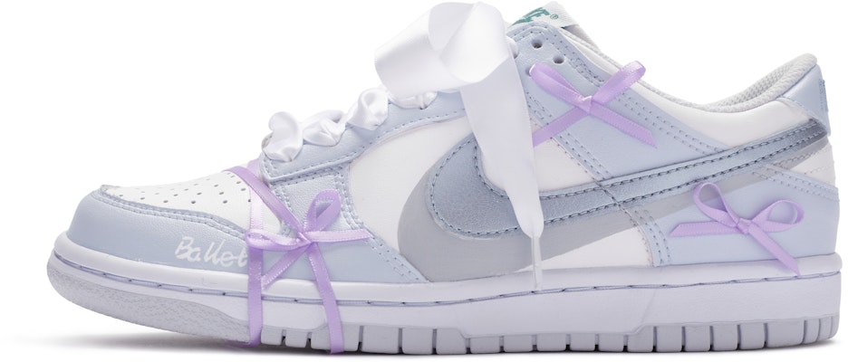 【訂製球鞋】Nike Dunk 低筒 BIGNIU 文藝復興 芭蕾幻想 絲帶鞋帶 手繪噴繪 板鞋 GS 白紫 Buy 【訂製球鞋】Nike Dunk 低筒 BIGNIU 文藝復興 芭蕾幻想 絲帶鞋帶 手繪噴繪 板鞋 GS 白紫