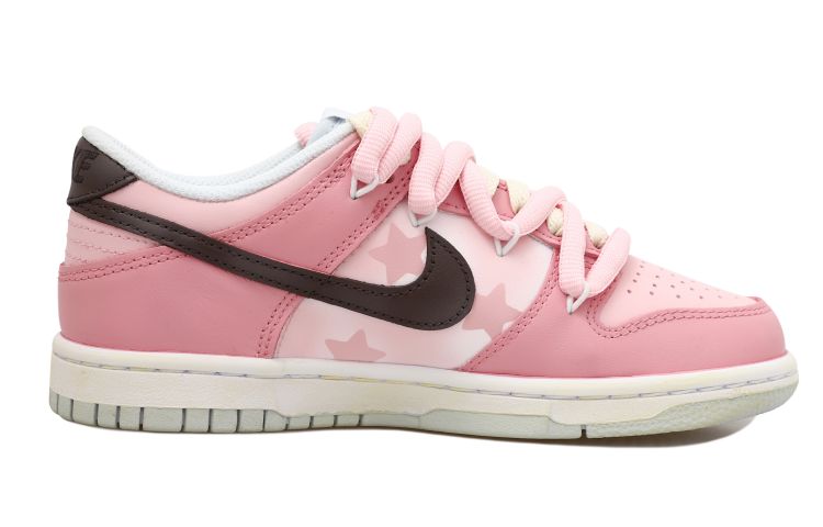 Order 【訂製球鞋】 Nike Dunk Low OKHR 芭比粉 星星 漸變色 老化解構鞋帶 低筒 休閒鞋 GS 粉棕