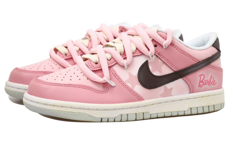Lookbook 【訂製球鞋】 Nike Dunk Low OKHR 芭比粉 星星 漸變色 老化解構鞋帶 低筒 休閒鞋 GS 粉棕